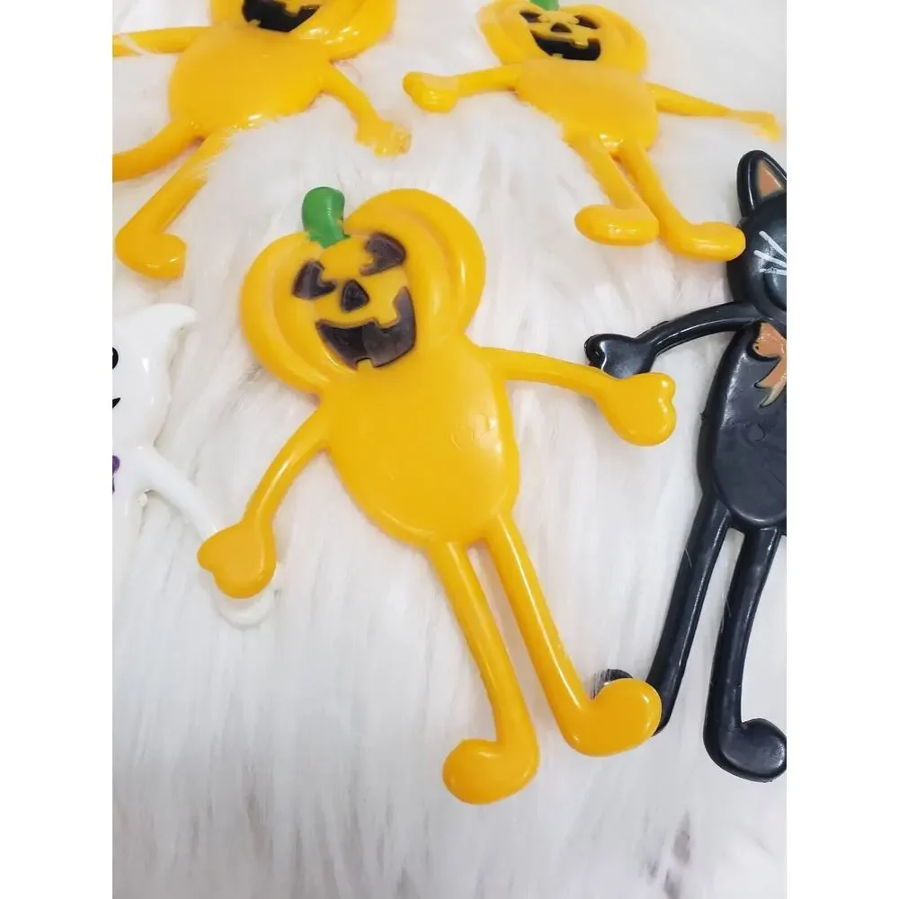 Vintage Bendy Rubber Figure Toy‎ Bendable Halloween Pumpkin Ghost Black Cat Lot